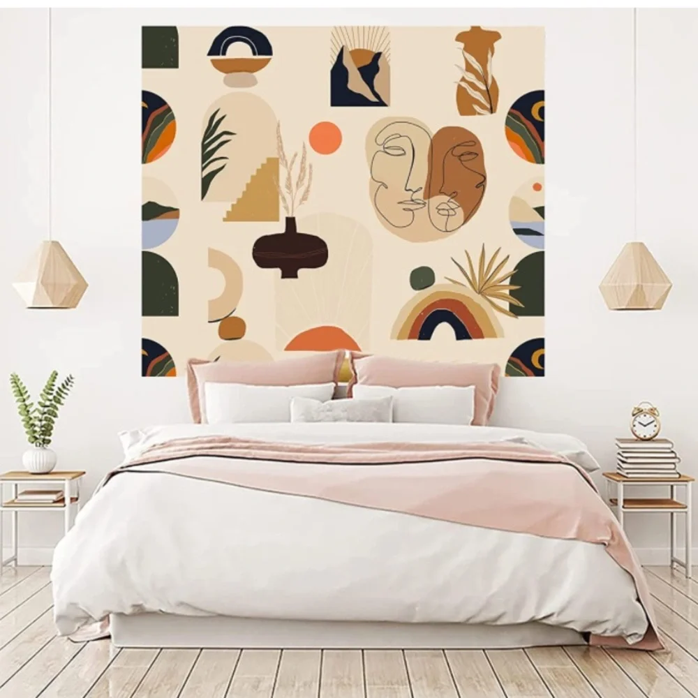 Abstract Facial Pop Art Modern Design Bohemian Indie Tapestry Lined Wall Decor